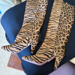 Aquazzura Tiger and Leopard Print Over the Knee Boots